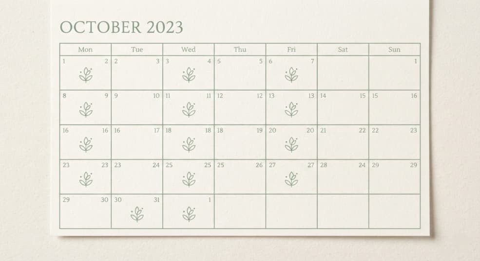 Minimalist calendar grid showing consistent scheduled social media posts